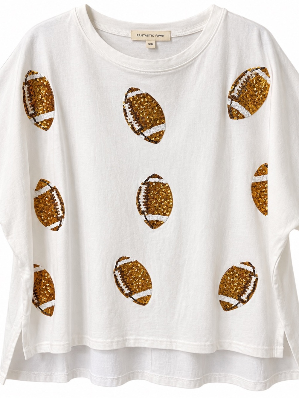 Fantastic Fawn Gold Sequin Football Oversized Game Day Top Size Large